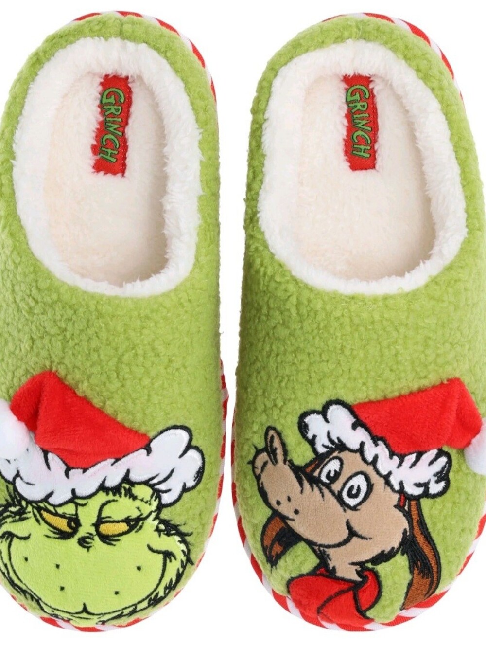 Dr. Seuss Boys Grinch Holiday Slippers w/ Characters in Front, Size: 13-1 Youth.